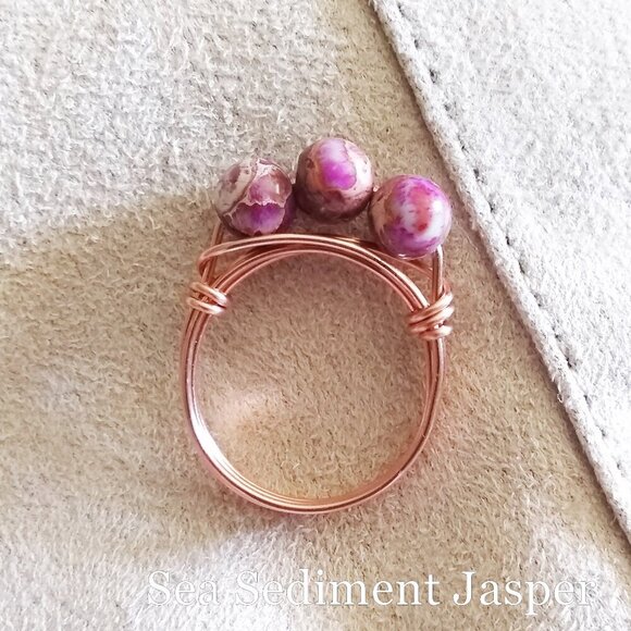 Pink + Mauve Sea Sediment Jasper! Feminine Beaded Ring - Sturdy Everyday Wear! - Picture 1 of 6
